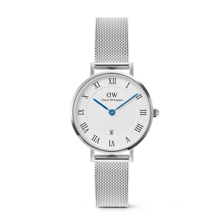 Petite Roman Numerals Date Silver