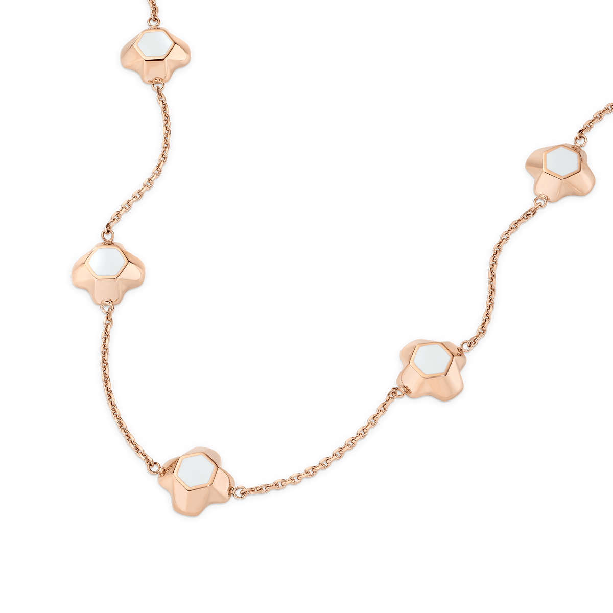 North Star Necklace 7 Small White Enamel Rose Gold