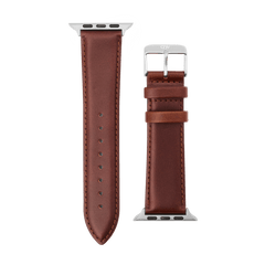 Daniel Wellington St Mawes smartwatch strap in brown leather with contrast stitching and a silver pin buckle and connectors.