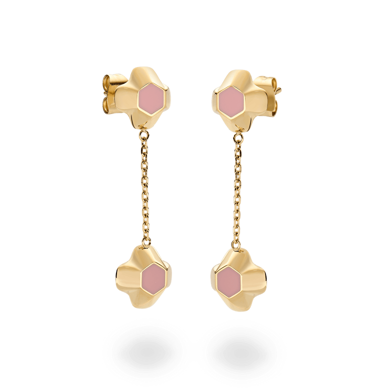 North Star Earrings Drop Apricot Enamel Gold