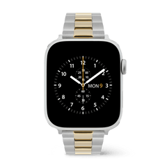 Daniel Wellington Smartwatch Iconic Link with a two-tone silver and gold three-piece link bracelet, shown on a smartwatch with a black analog dial.