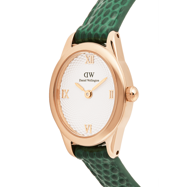 Ophelia Mini Green Lizard White Guilloché Rose Gold
