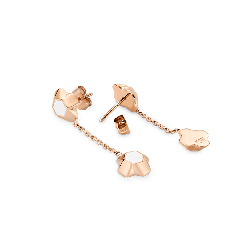 North Star Earrings Drop White Enamel Rose Gold