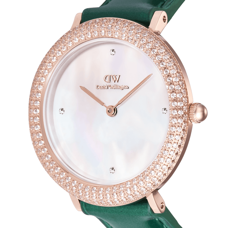 Crystalline Bezel Green Croc Rose Gold