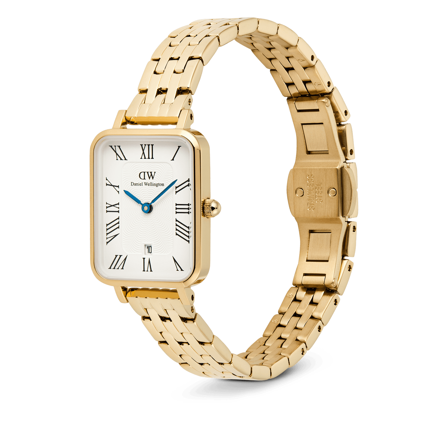 Quadro  Roman Numerals Date 5-link Gold