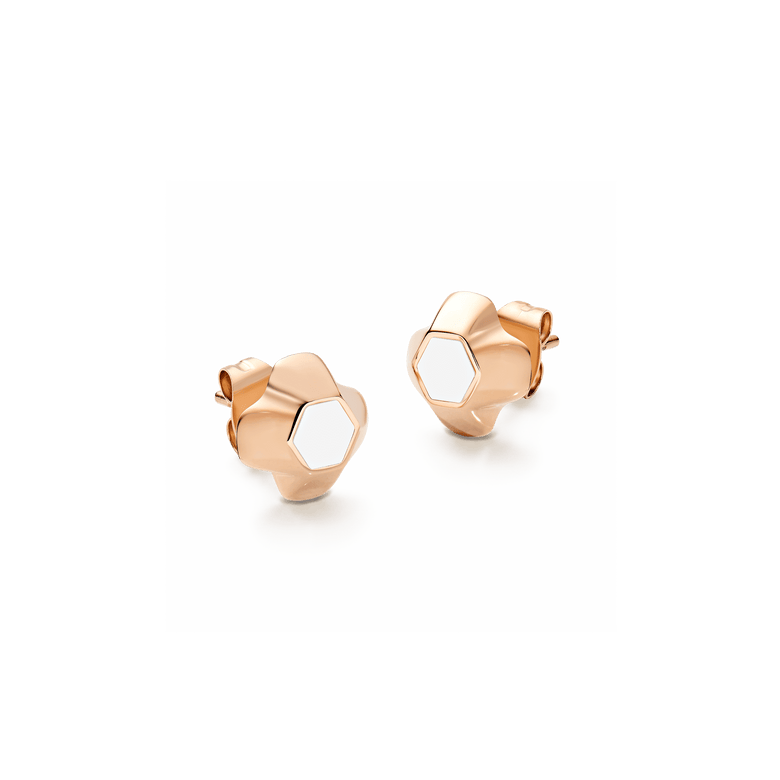 North Star Earrings Small White Enamel Rose Gold