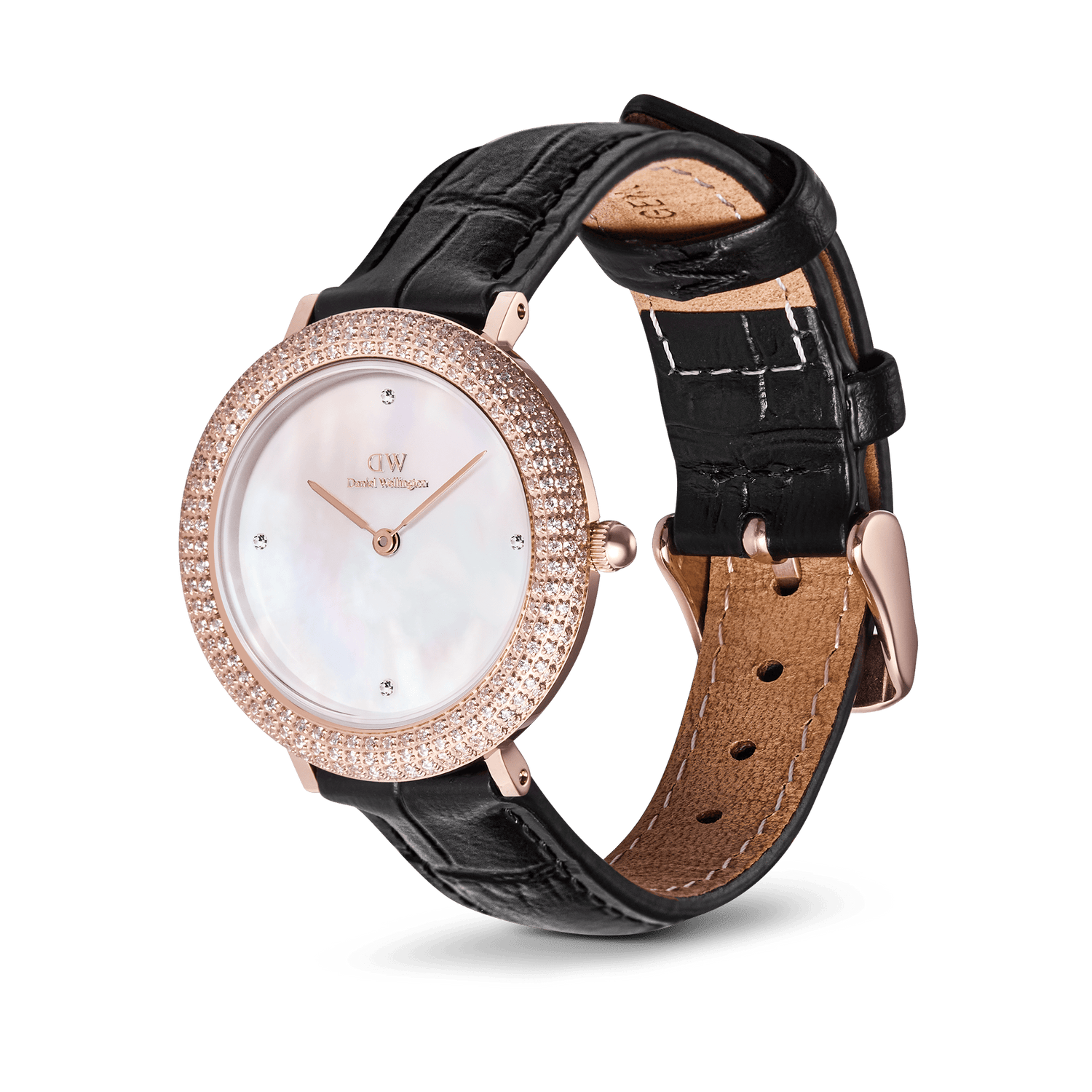 Crystalline Bezel Black Croc Rose Gold