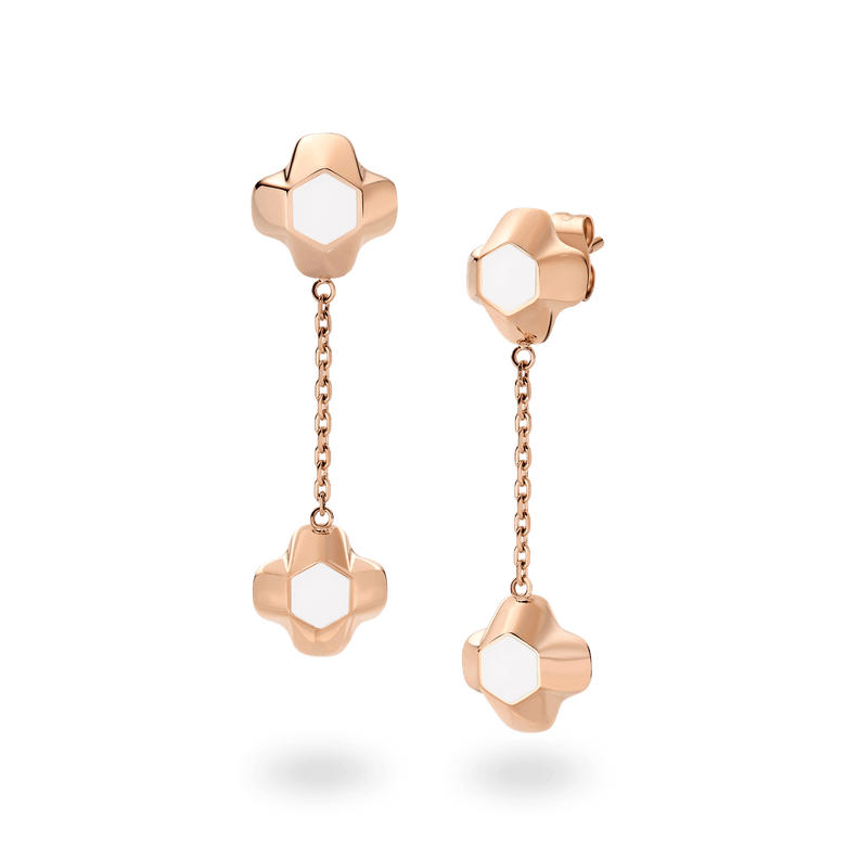 North Star Earrings Drop White Enamel Rose Gold